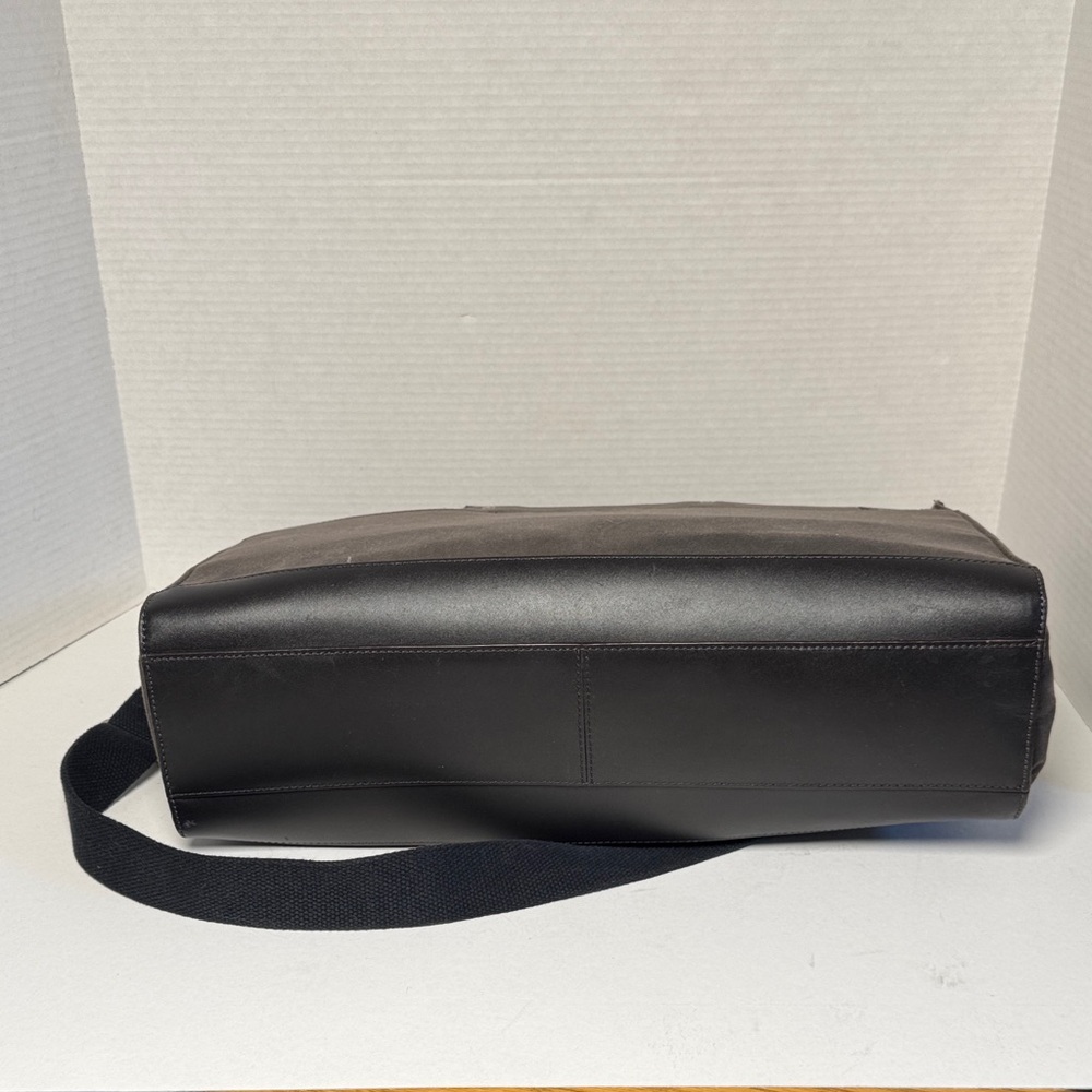 JACK SPADE Waxwear Brown Canvas Black Leather Slim Briefcase Shoulder Strap EUC - Picture 5 of 16
